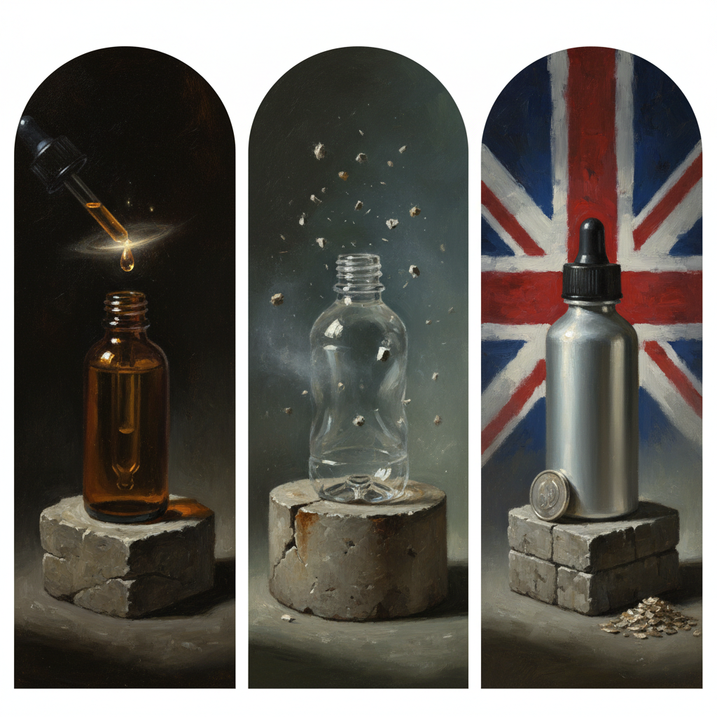 Glass vs Plastic vs Aluminium CBD Bottles UK 2026: Potency, Contamination and Sustainability Compared